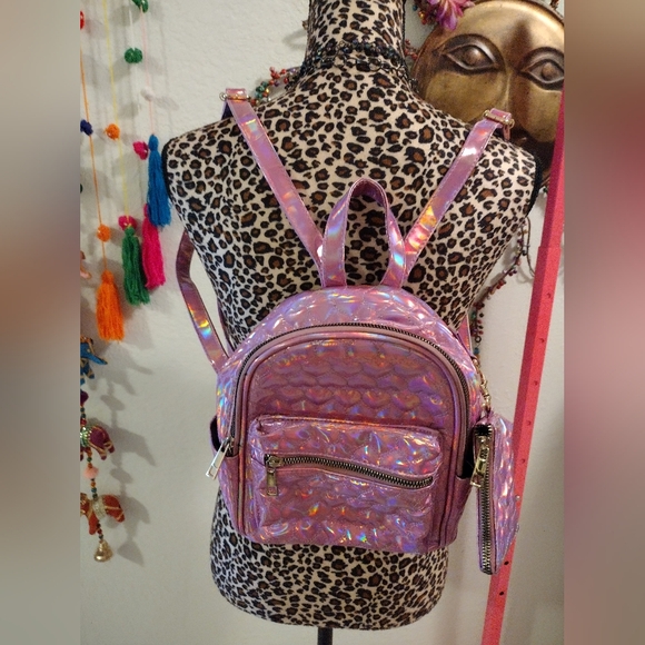 Dolls Kill heart iridescent holographic bookbag - Picture 2 of 4